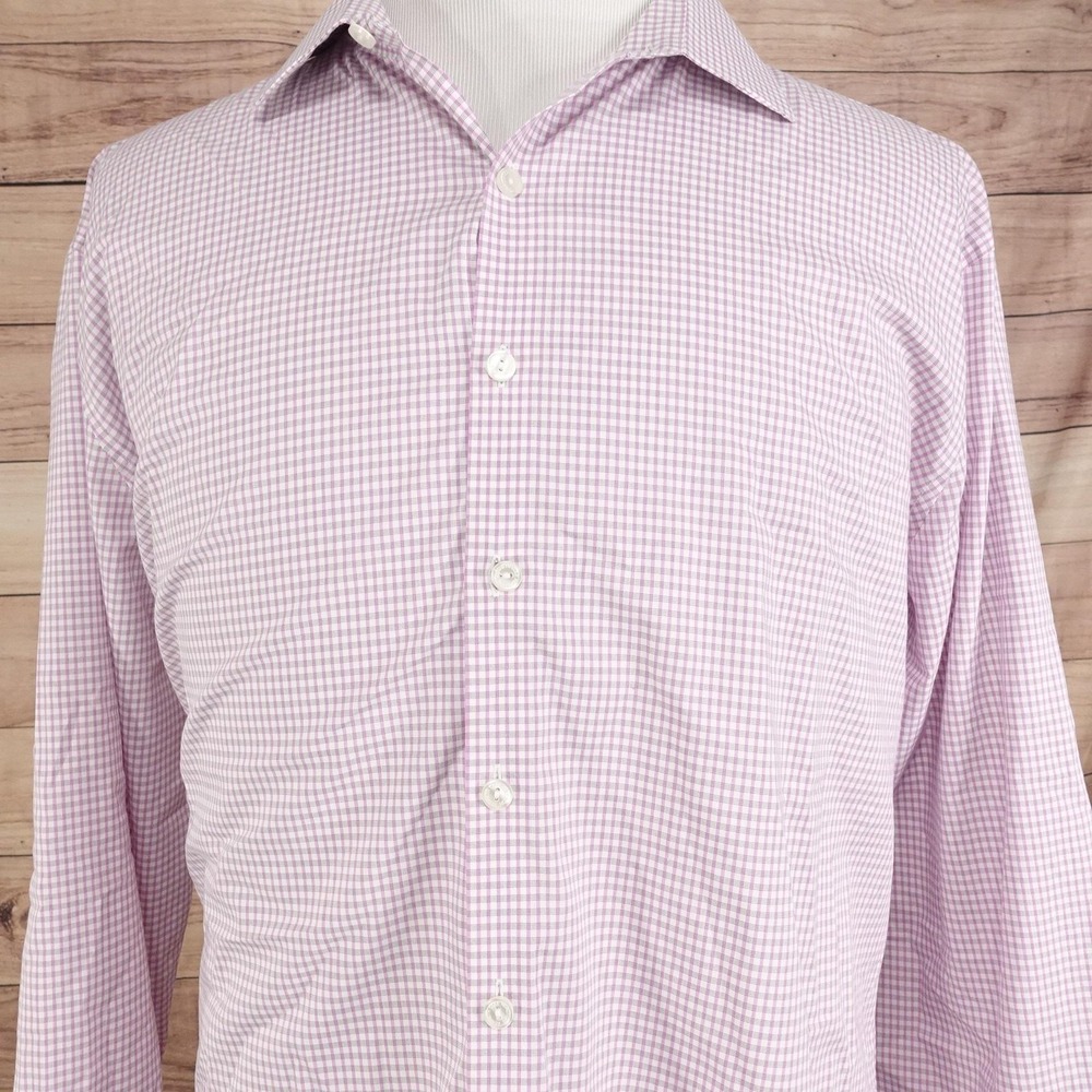 Kenneth Cole Reaction Dress Shirt Mens 18 34/35 Pink Long Sleeve Slim Fit‎